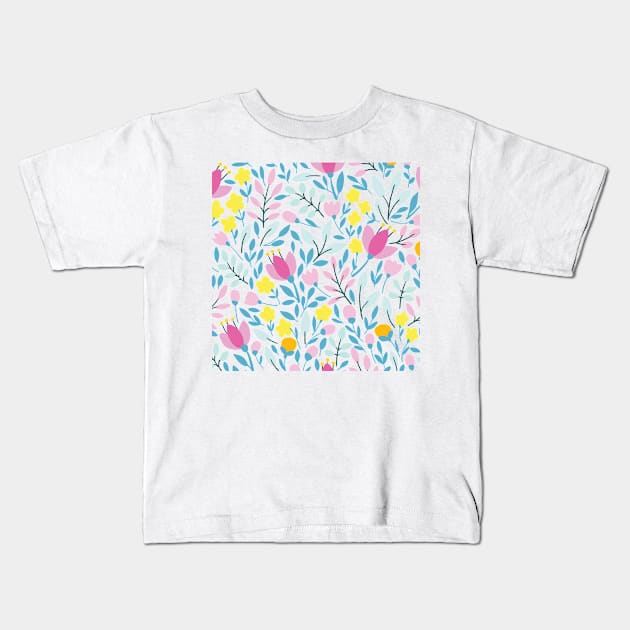 Colorful hand draw flowers Kids T-Shirt by peace and love